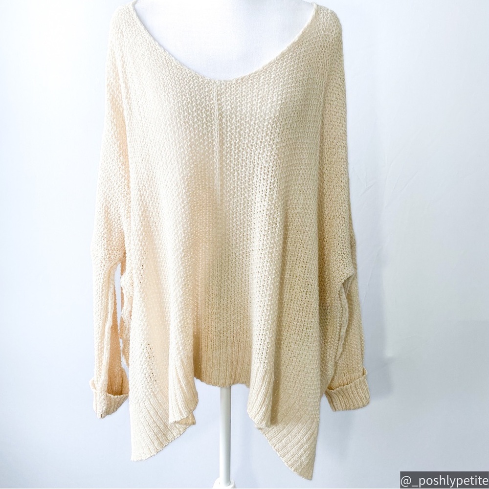 Cream open knit casual dropped shoulder sweater pullover